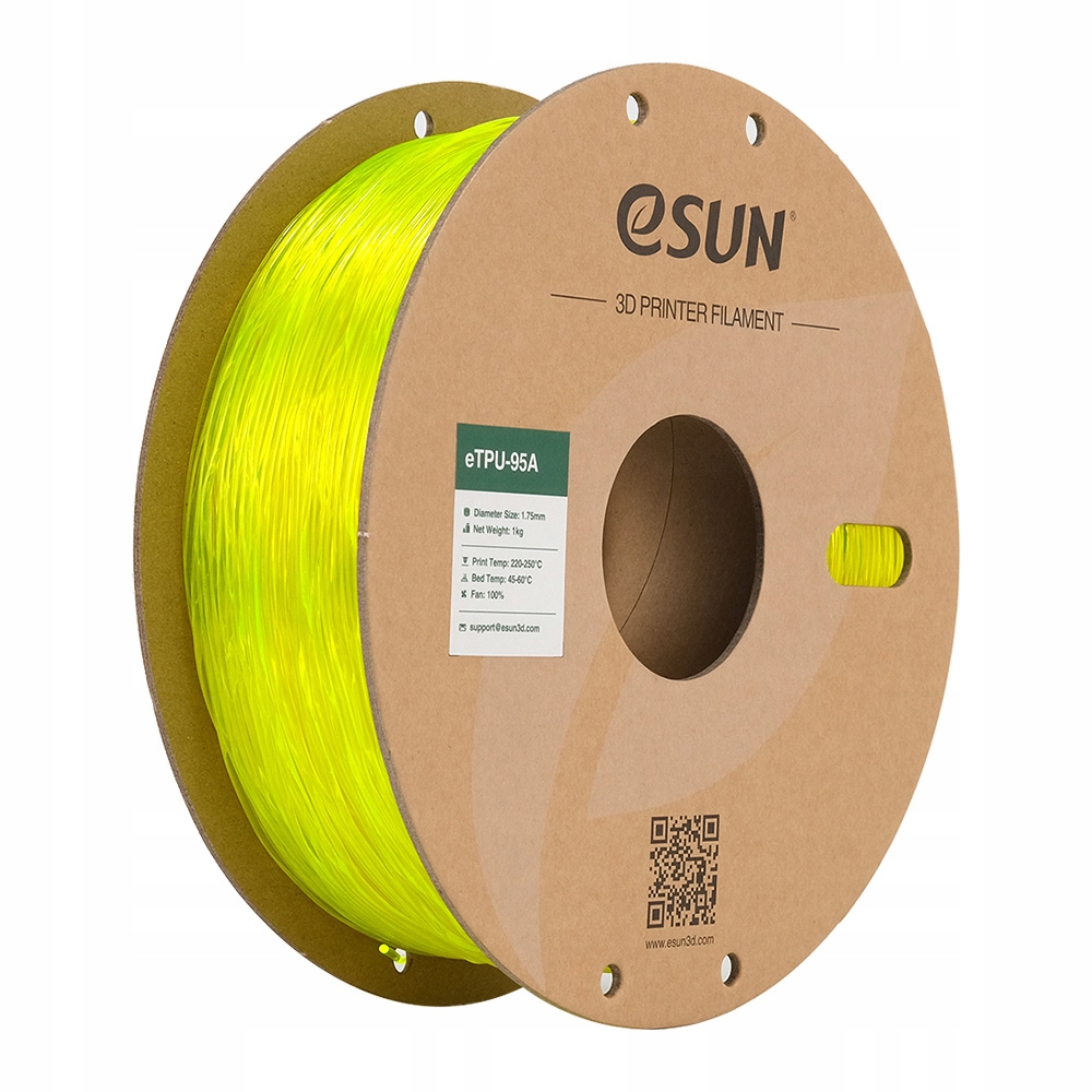 eSun TPU-95A Filament Transparentní Žlutá 1.75 mm 1 kg papírová cívka