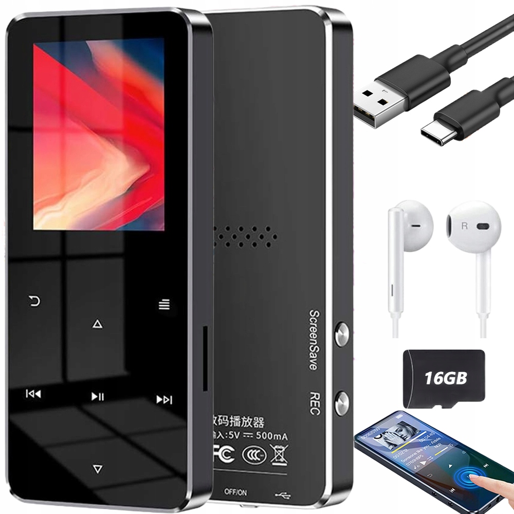 Přehrávač MP3 16GB Bluetooth HiFi Rádio Sluchátka V Sadě 28 jazyků