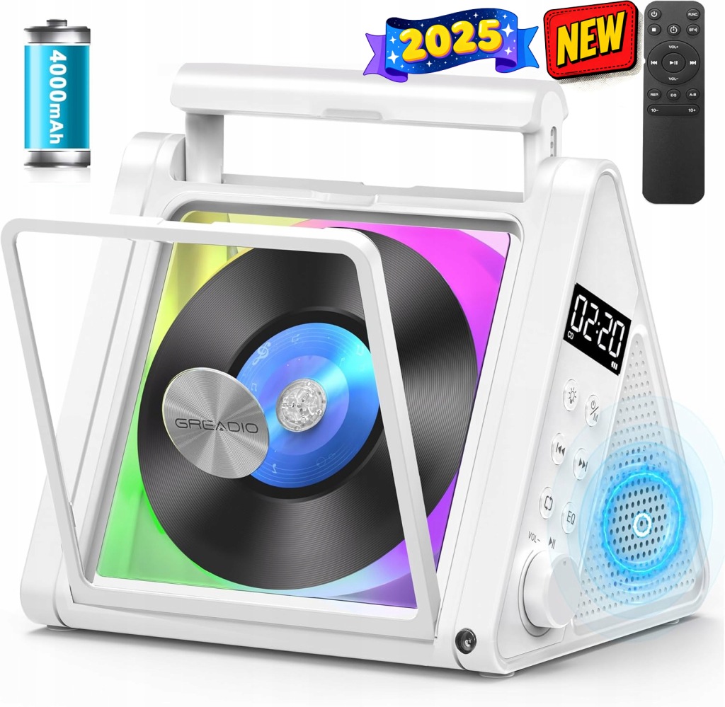 Přehrávač CD Bluetooth Přenosné Rádio Fm Discman Reproduktory MP3 Rgb 6-BAREVNÉ