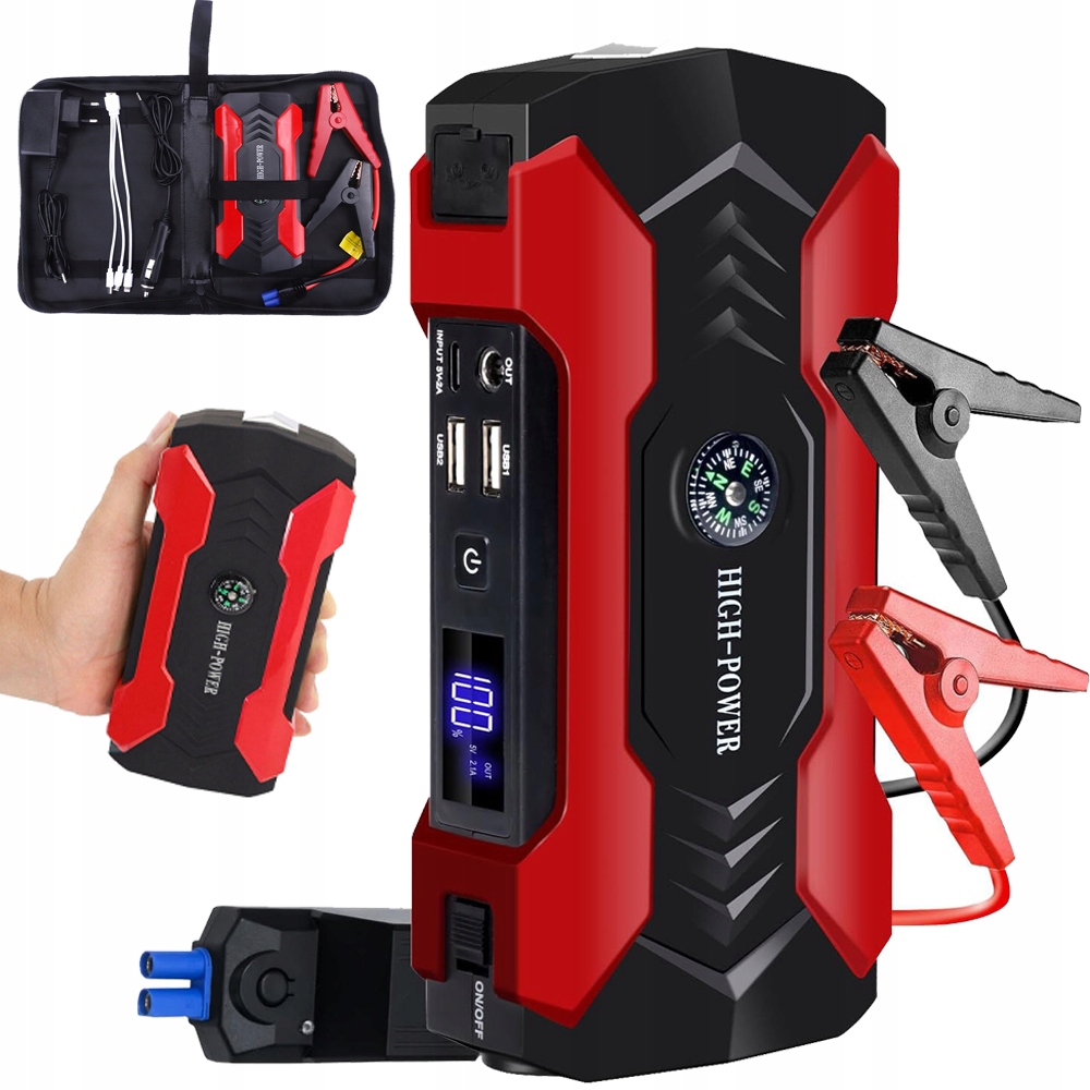 Jump Starter Startovací Booster Powerbanka Výkonná Svítilna Kladívko Set 28000 mAh