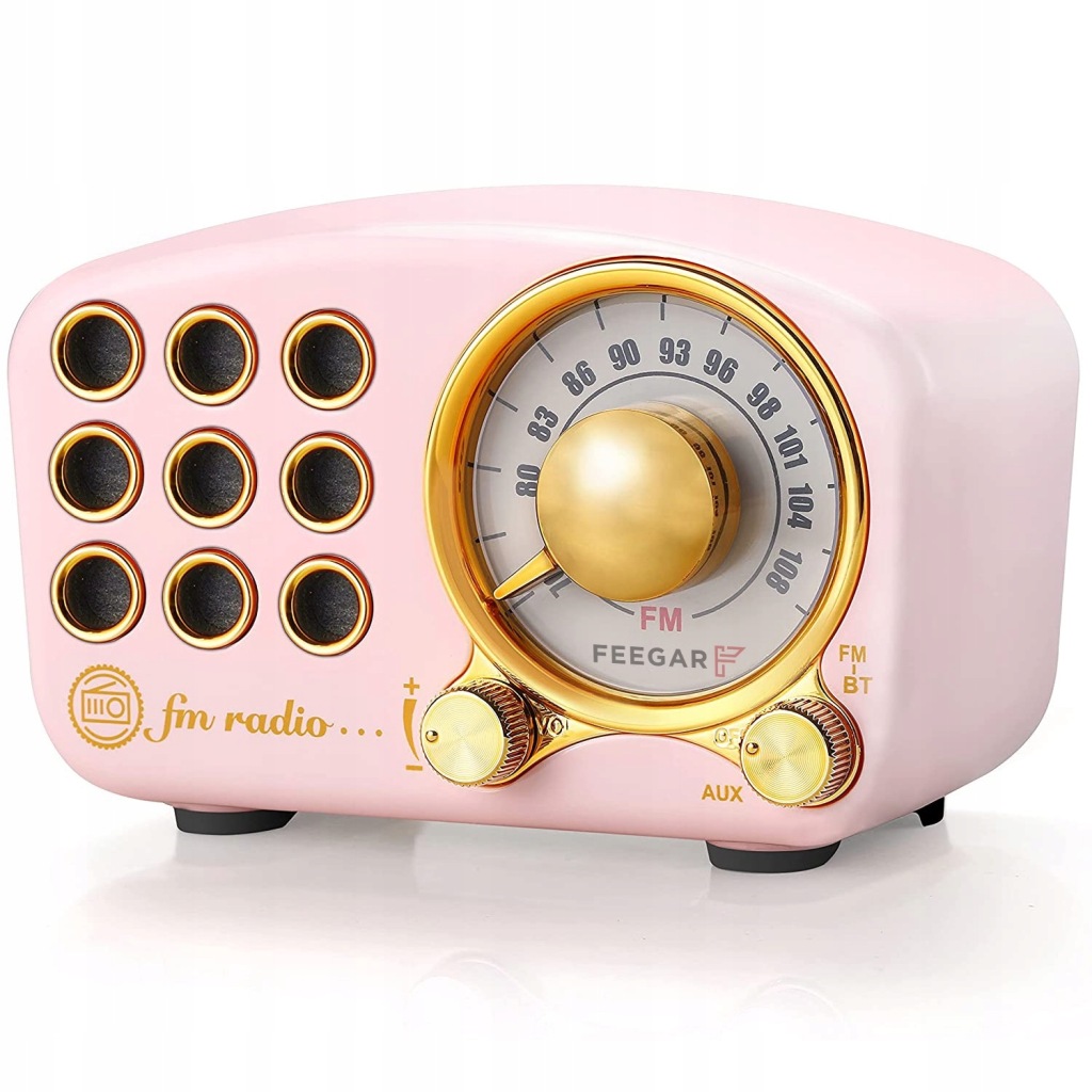 Kuchyňské rádio Fm Feegar Retro Pink Přenosné síťové Bluetooth 10h Sd Aux