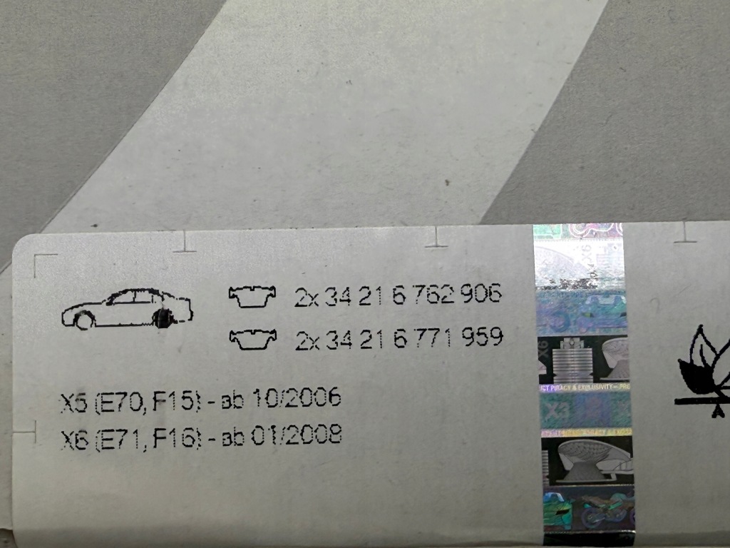 Bmw X5 F15 X6 F16 Klocki Hamulcowe Tylne Z Czujnikiem OE 34212413041 — zdjęcie 7