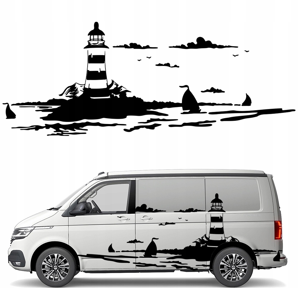 Nálepka Grafika na karavan, přívěs, Maják, Lodě, Moře 90x231