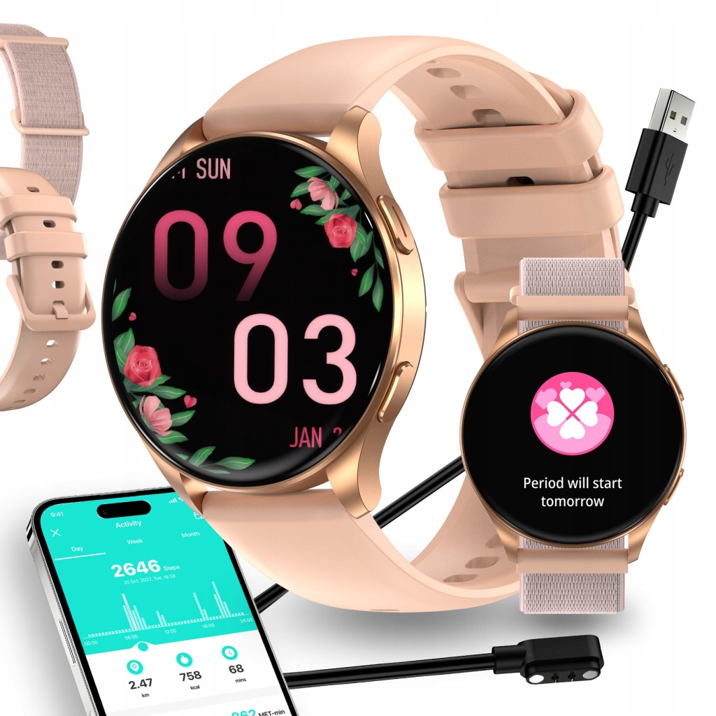 Zdjęcie okazji: 💖 Złoty Smartwatch Damski AMOLED - Okazja! Połączenia, Powiadomienia i Więcej!