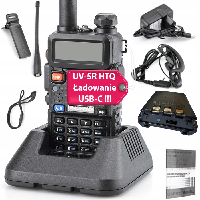 UV-5R Htq 5W Usb-c Vysílačka radiotelefon Walkie-Talkie Skener