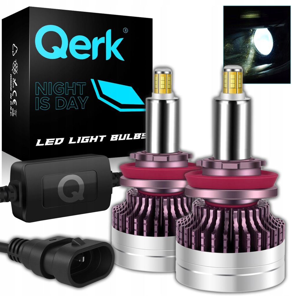 Led žárovky H11 Qerk Q9 360° 2x Více Světla Canbus Studená Bílá 6500k 2ks
