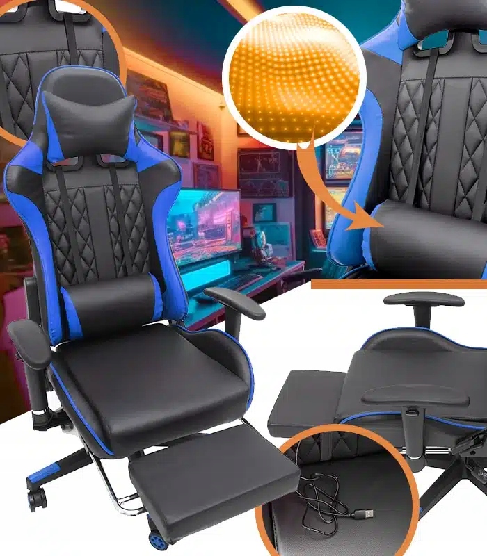 Herní křeslo otočné, nastavitelné pro hráče, černo-modré