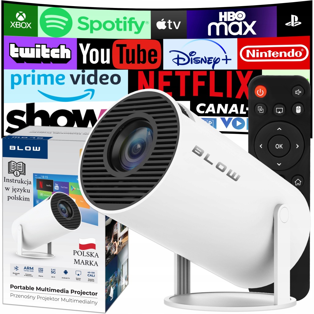 Přenosný Otočný Projektor Reproduktor Android Smart Tv Wifi Full Hd