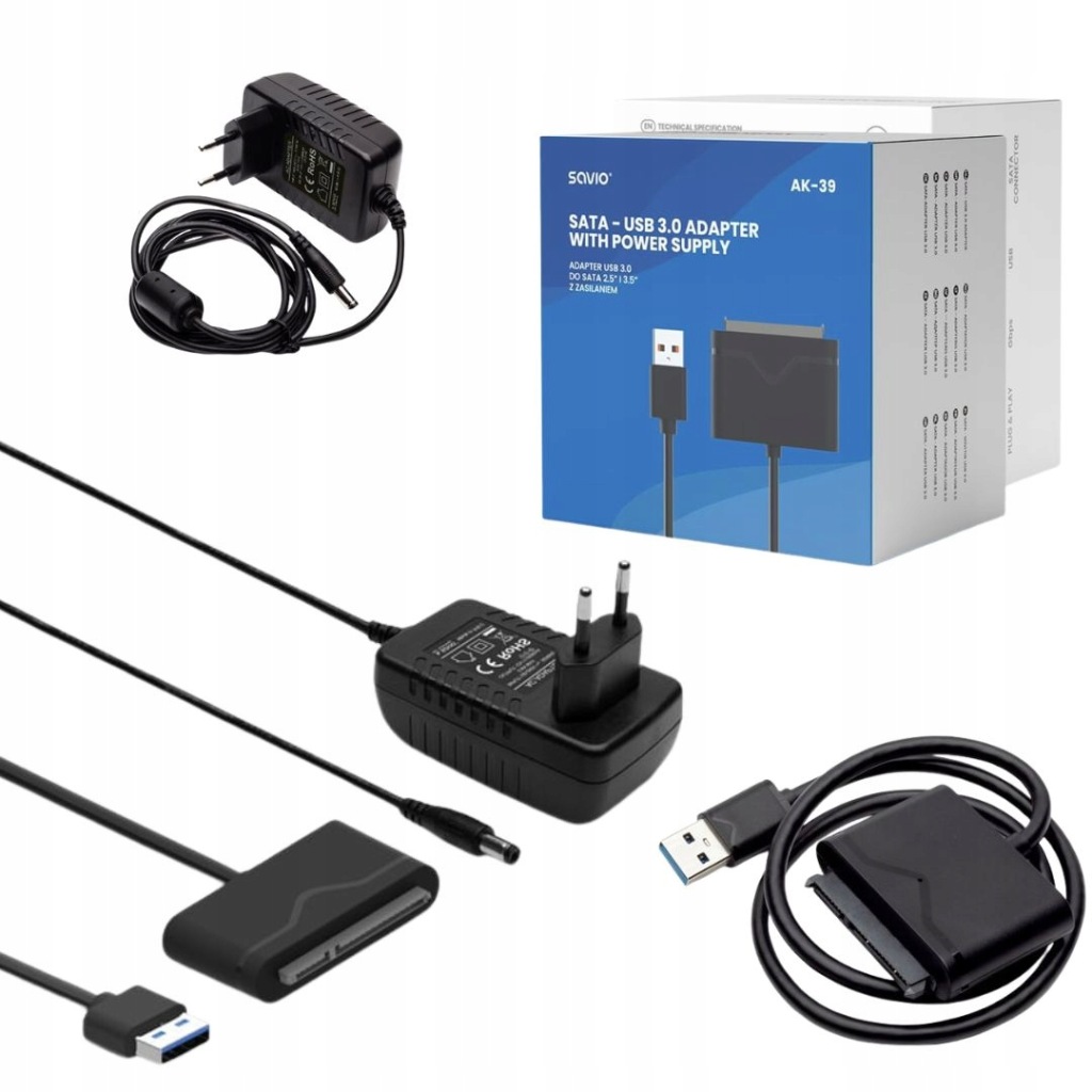 Rychlý adaptér Savio AK-39 Usb 3.0 pro disky 3.5" s napájením 147 cm
