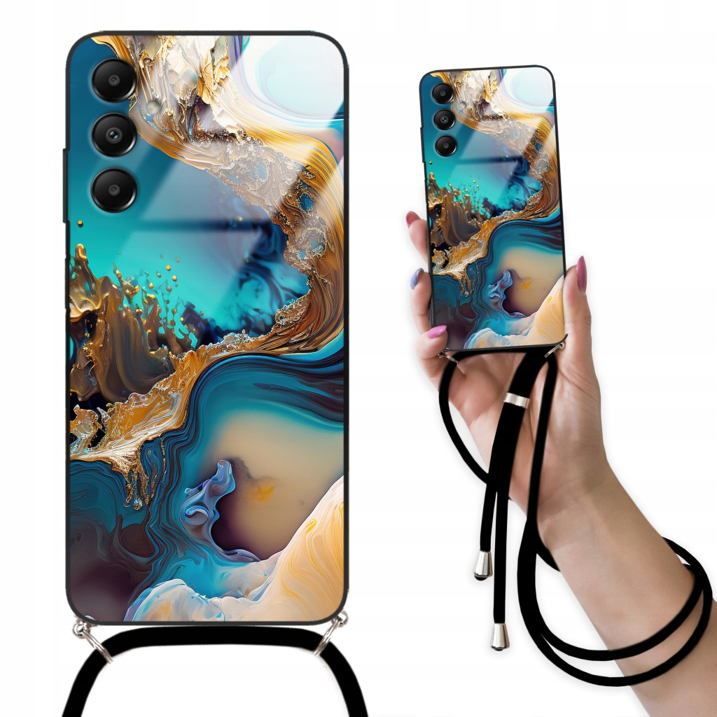 Pouzdro pro Samsung A05S Case Crossglam Černý provázek Marmurki Marble Vzory