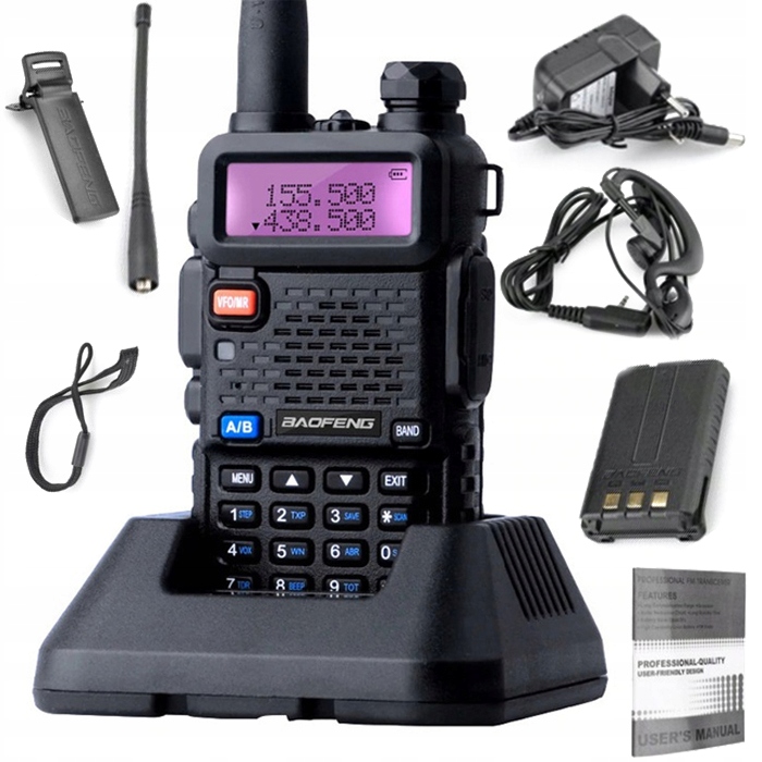 Baofeng UV-5R Vysílačka Pmr Radiotelefon Walkie Talkie Svítilna Skener
