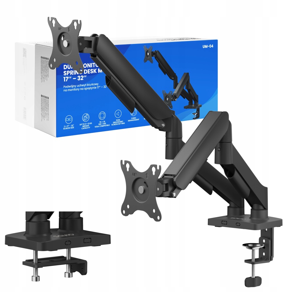 Dvojitý stolní držák pro monitor Savio UM-04 17-32 2x2-9KG na pružině