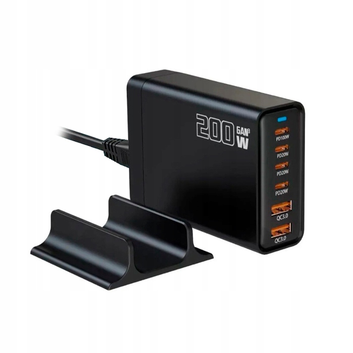 Napájecí nabíječka GaN 200W 2x Qc Usb 4xUSB-C pro notebook iPhone Mac 100W