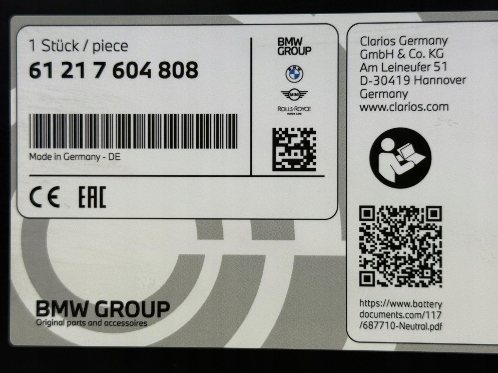 BMW Akumulator AGM Start Stop 12V/105Ah Nowy OE 7604808 7604809 — zdjęcie 6