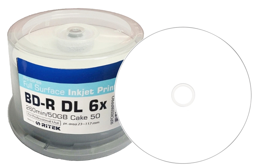 Disky Bd-r DL Blu-Ray Ritek 50GB printable 10 ks Pro-series