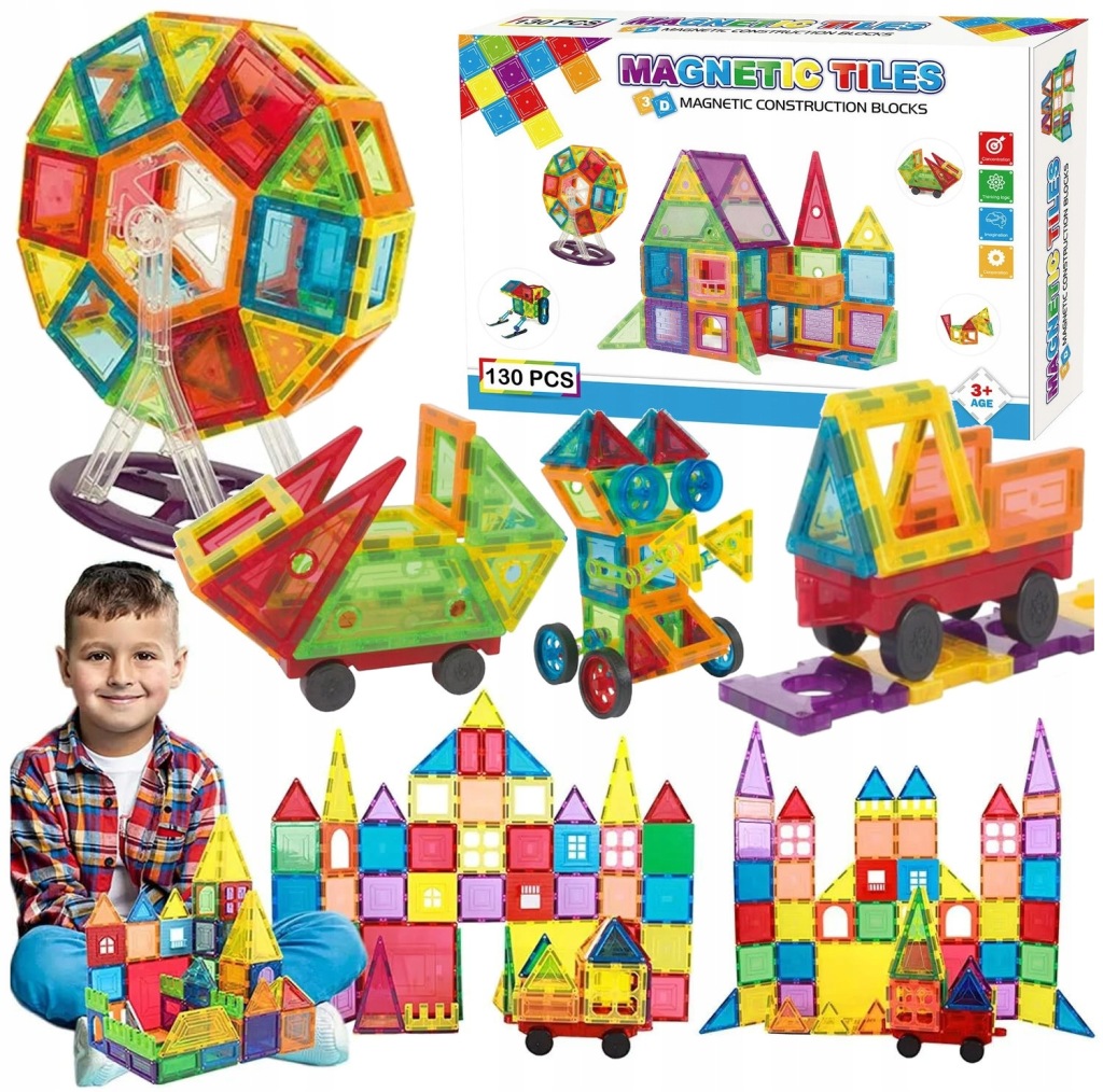 Stavebnice Velké konstrukční 3D magnetické dlaždice Sada 130 dílků.