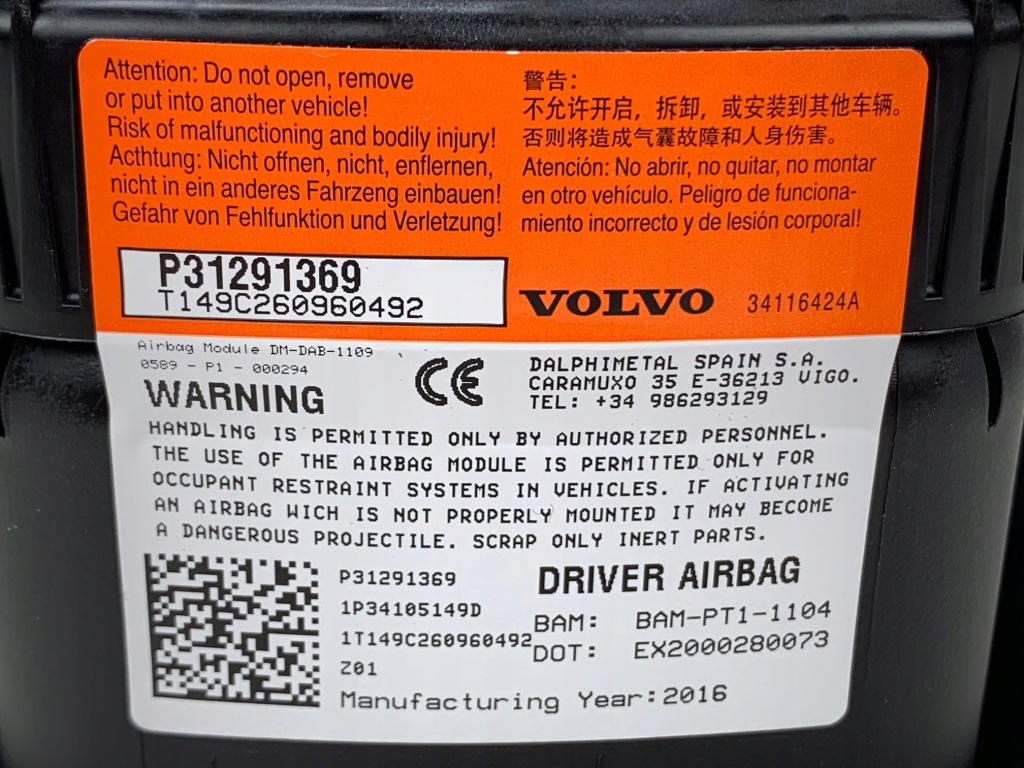 VOLVO V40 II Airbag Poduszka Powietrzna Kierowcy Nowa OE 31291369 — zdjęcie 6