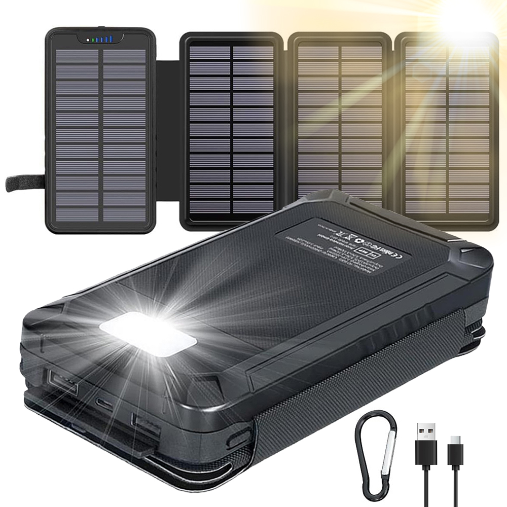 Led Powerbanka Solární Energie 26800 Mah USB-C+USB-A*2 Černá