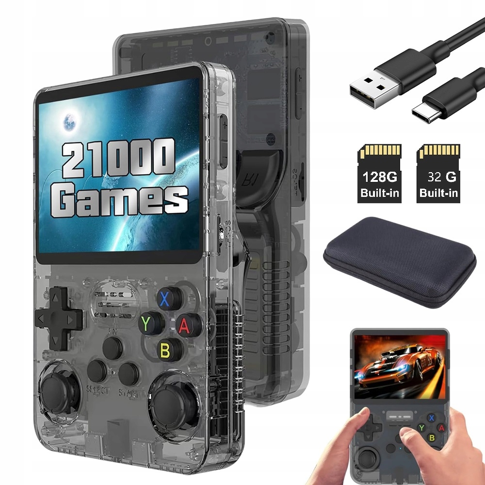 Přenosná herní konzole Retro R36S černá s kartou Tf 32G+128G, 21000+HRY