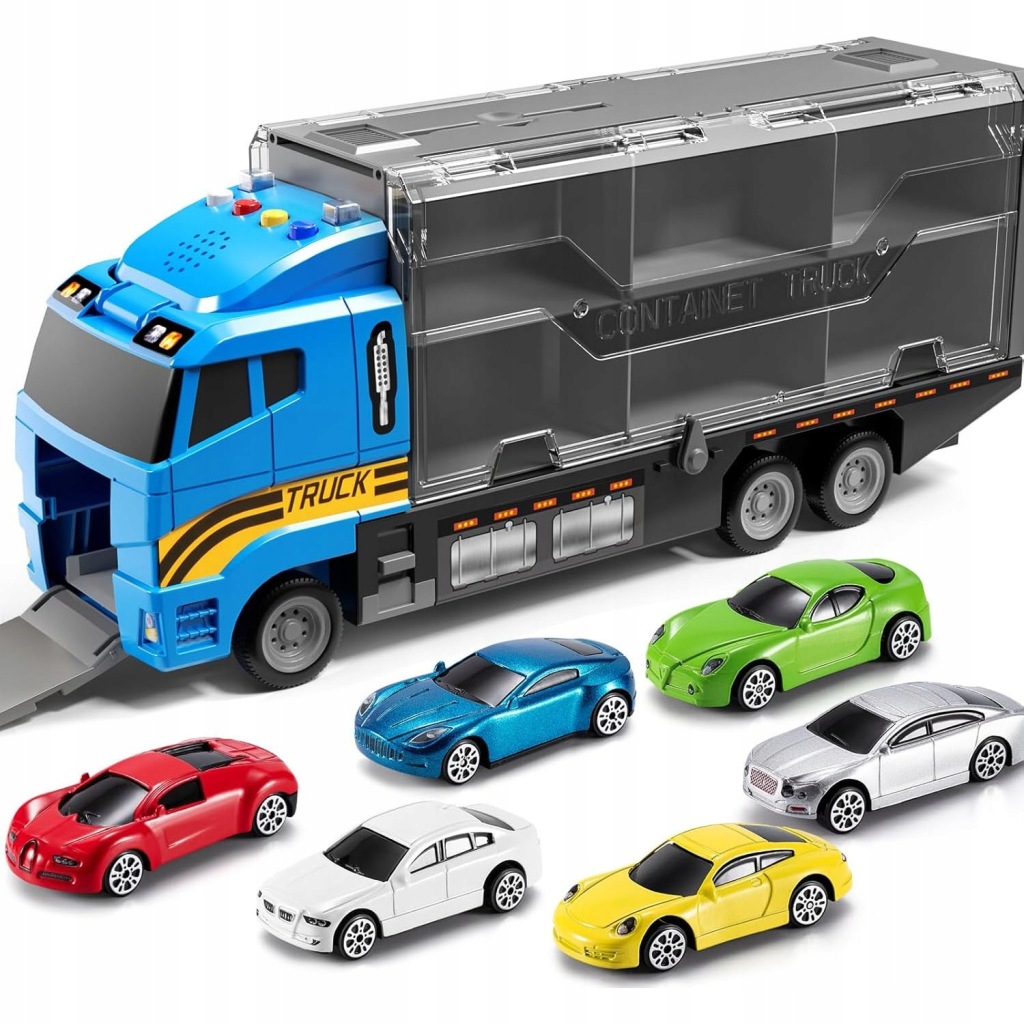 6v1 Kamion Auto Autopřepravník Se Světlem A Hudbou Metalový Transportér Na Autíčka