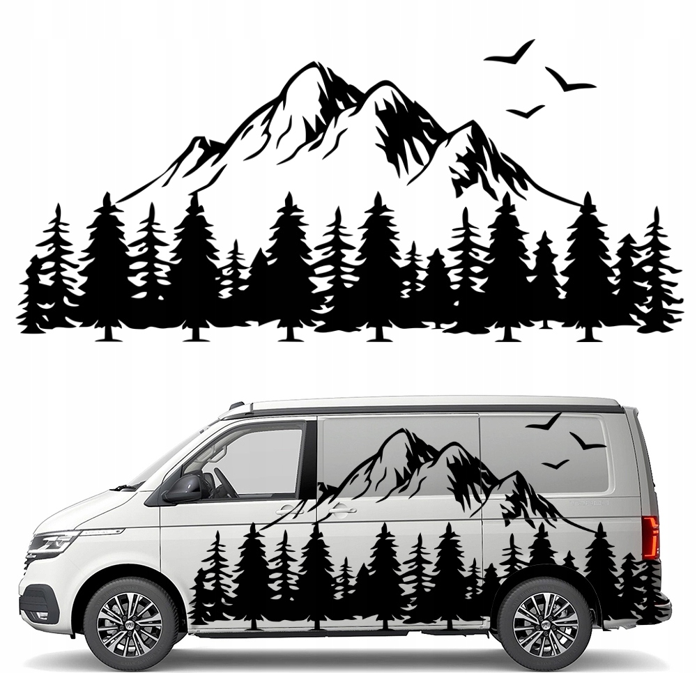 Samolepka Grafika na karavan Hory Horské Pásmo Les Mountains 90x199