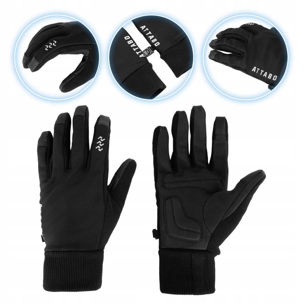 Cyklistické rukavice Attabo Loreef Gloves windpfoor zateplené, černá, M