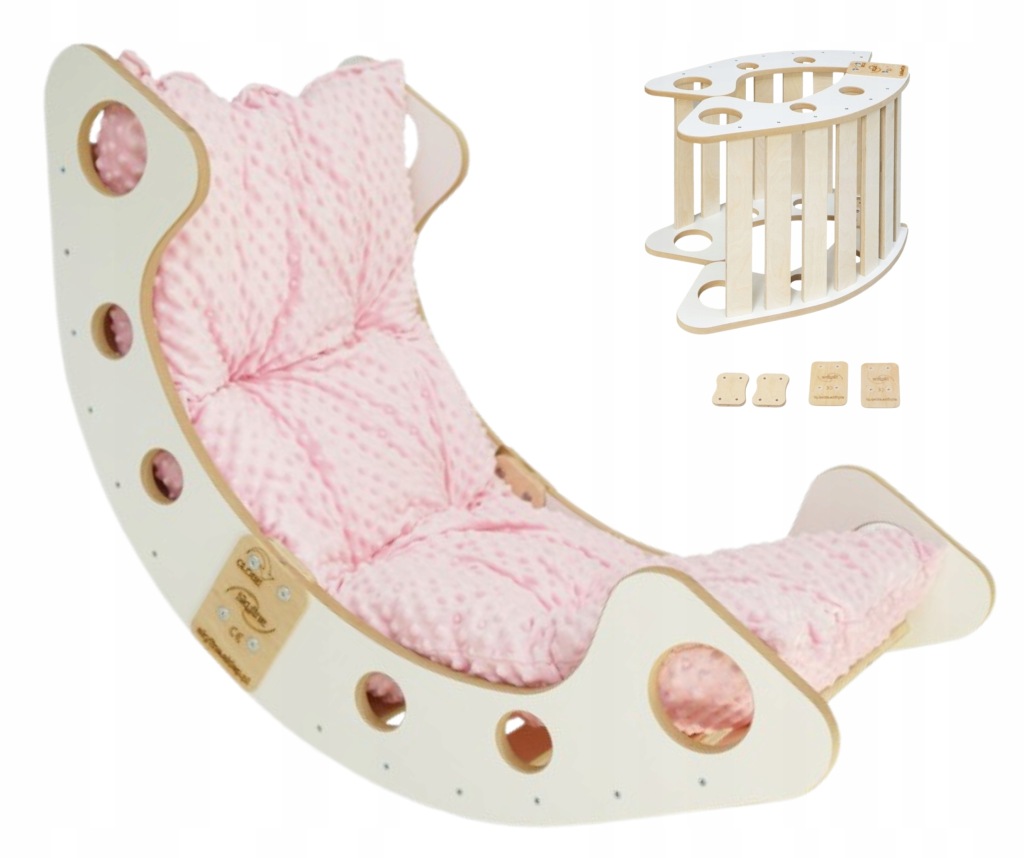 Houpačka bílý s polštářem Růžový Mdf Montessori pro dítě 100 cm/L