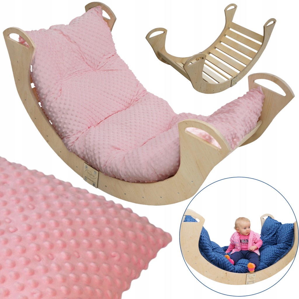 Montessori růžové dřevěné Houpačka s polštářem pro děti 110 cm velikost XL Pl
