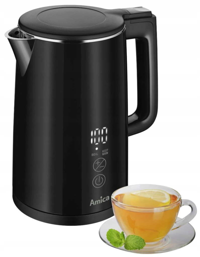 Černá konvice Amica KF6012 2200W 1,5 l Displej regulace teploty