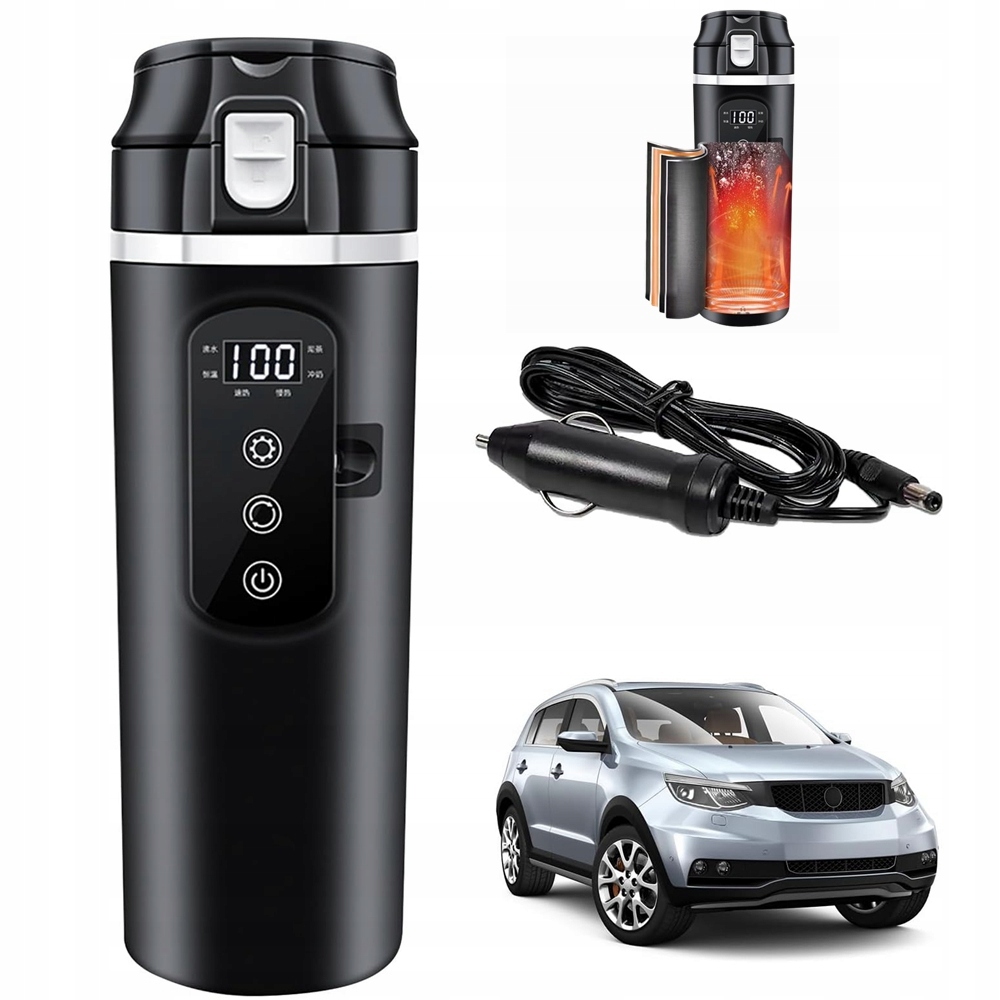 Vyhřívaný Termohrnek Konvice 400ML 12/24V Do Auta Černý