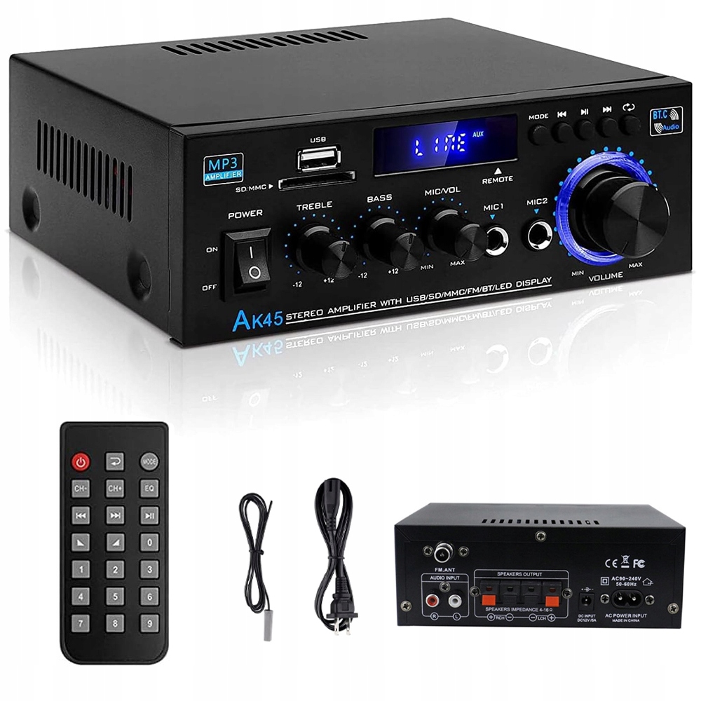 Multimediální Zesilovač Bt Rca Sd Usb Dálkové Ovládání Černý 50 W