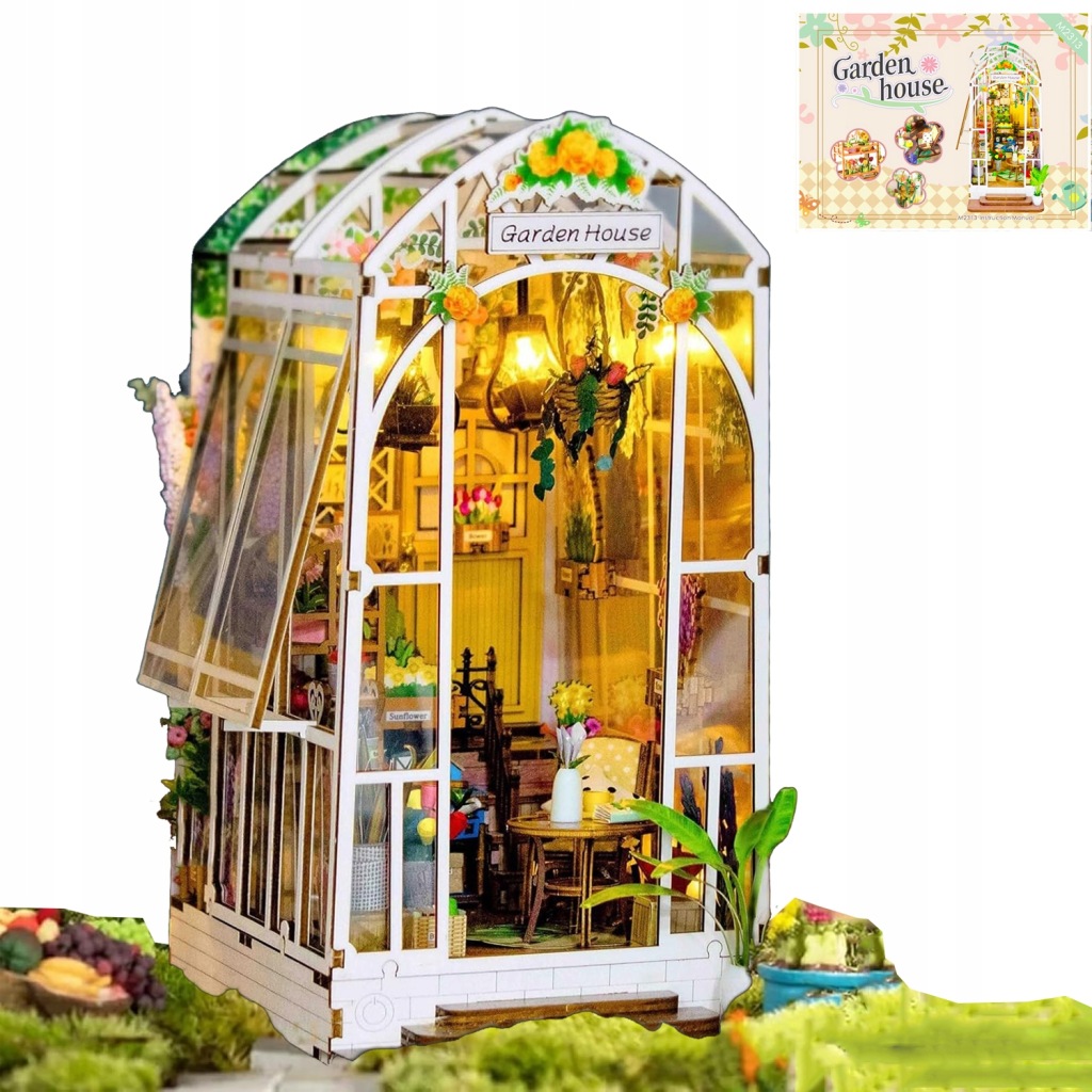 Dřevěný domeček pro panenky, Diy zahradní domek, dřevěné 3D puzzle, Led světlo pro teenagery od 14 let