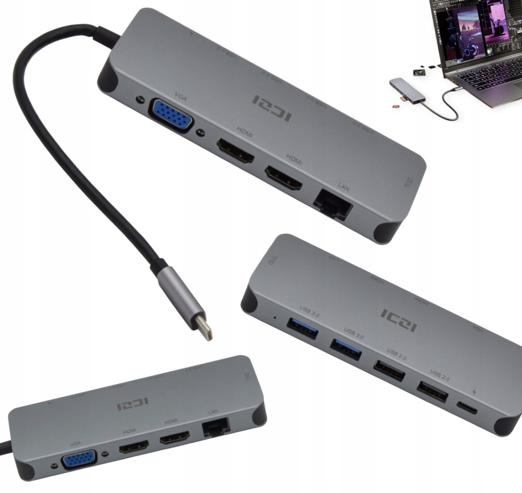 Víceportová profesionální dokovací stanice Usb-c Dual Hdmi Hub s napájením