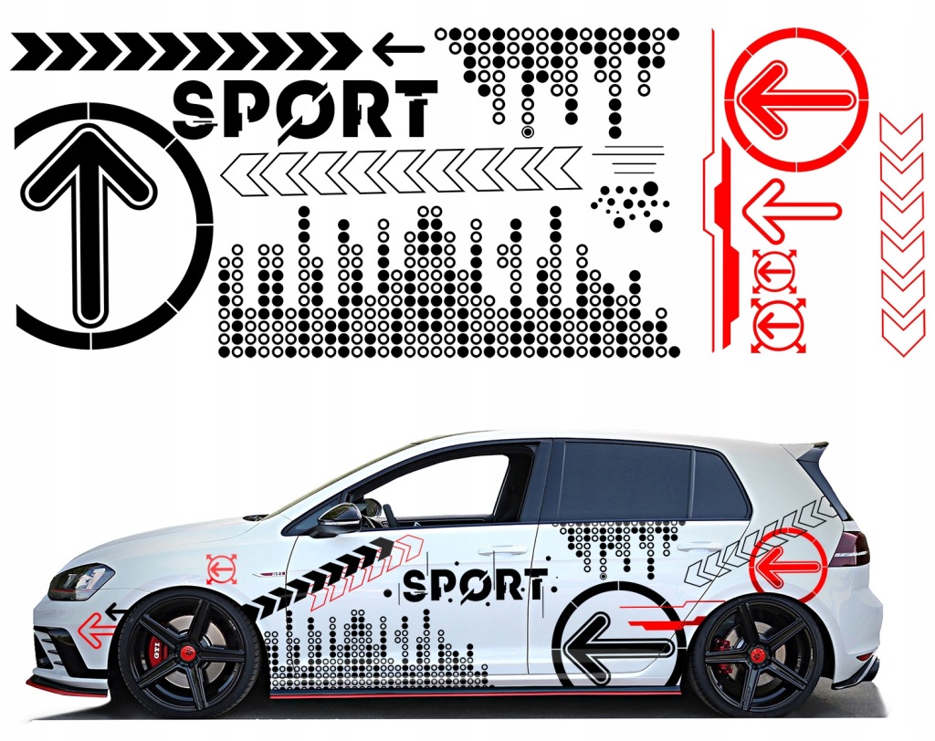 Samolepka Grafika na auto Velký Motiv Sport Kola Šipky Puntíky 90x500