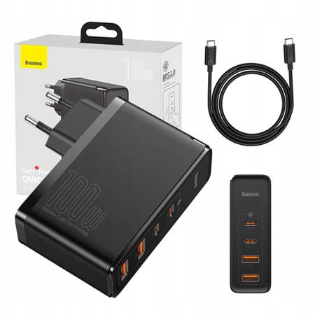 Baseus Rychlá Výkonná Síťová Nabíječka Napájecí Adaptér 2X Usb Usb-c Kabel Qc 100W