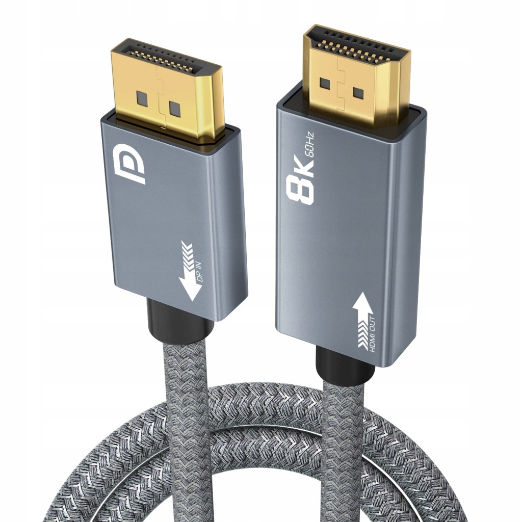 Zdjęcie okazji: 🔥 MEGA OKAZJA! Kabel DisplayPort na HDMI 2.1 8K/4K 120/240Hz HDR - 2m