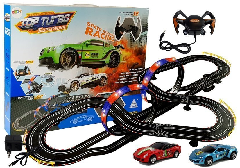 Závodní dráha 1:43 2 Autka Top Turbo Světla 7,6 m dlouhá