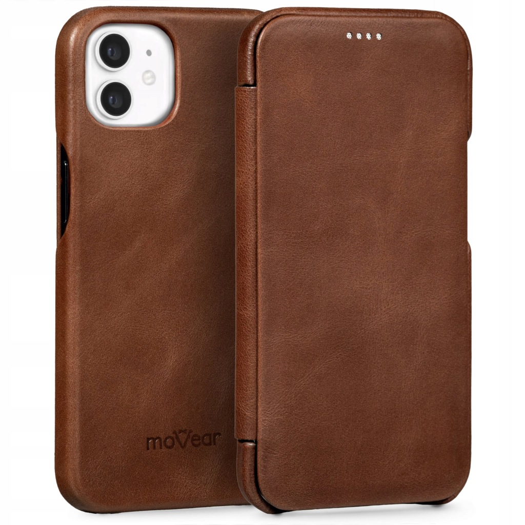 Pouzdro na iPhone 12 Mini kožené Obal slim case kniha Hnědá Movear