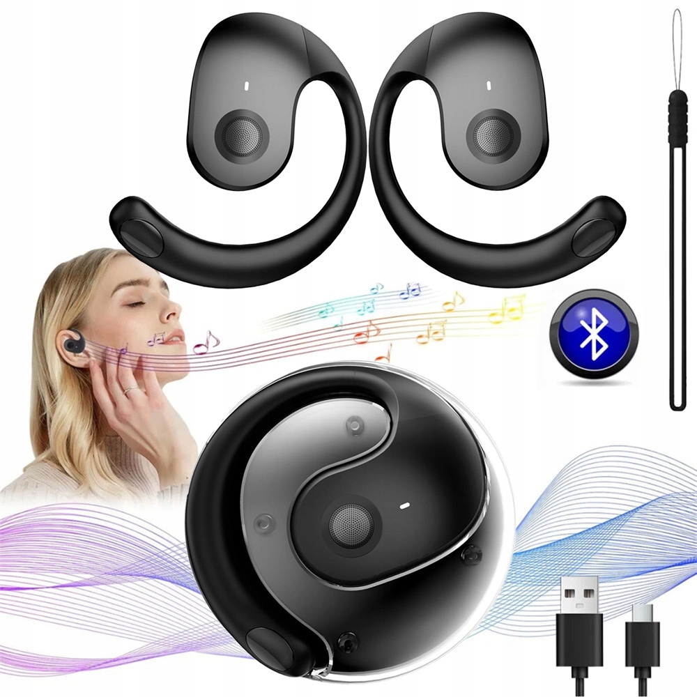 Bluetooth Sluchátka S Inteligentním Překladem, Pohodlná Na Nošení, Černá