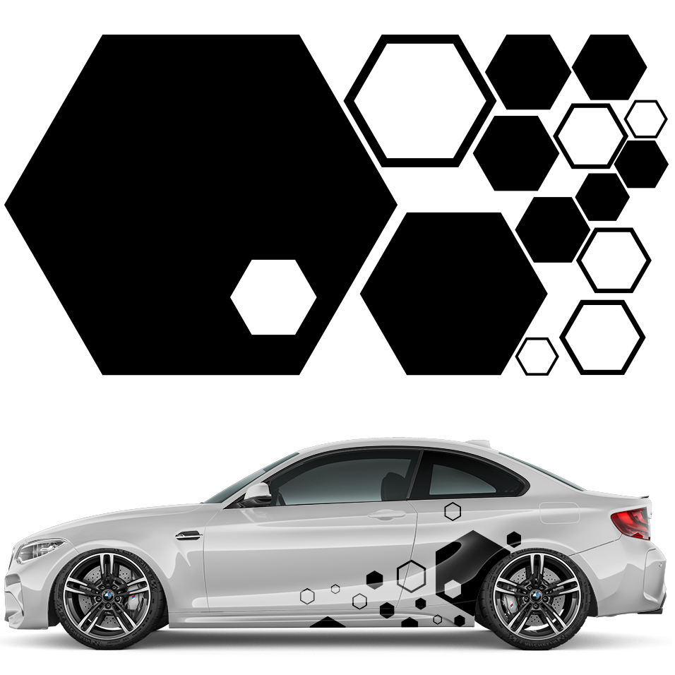 Nalepka Grafika na auto Motiv Hexageny Na Promáčknutí Medová Plástev 14 ks