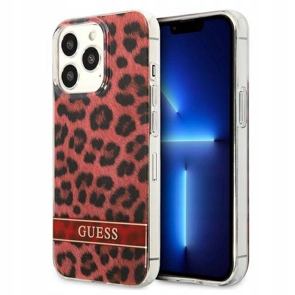 Guess Leopard Electro Stripe – Pouzdro pro iPhone 13 Pro (červené)