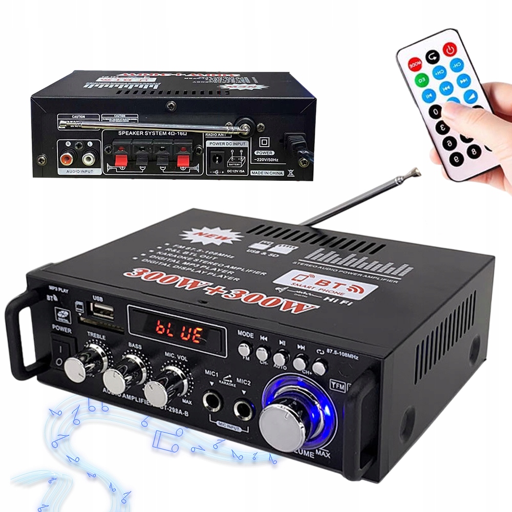 Přenosný Zesilovač Bluetooth 50 300WX2 Hi-fi S Usb A Fm Vstupem