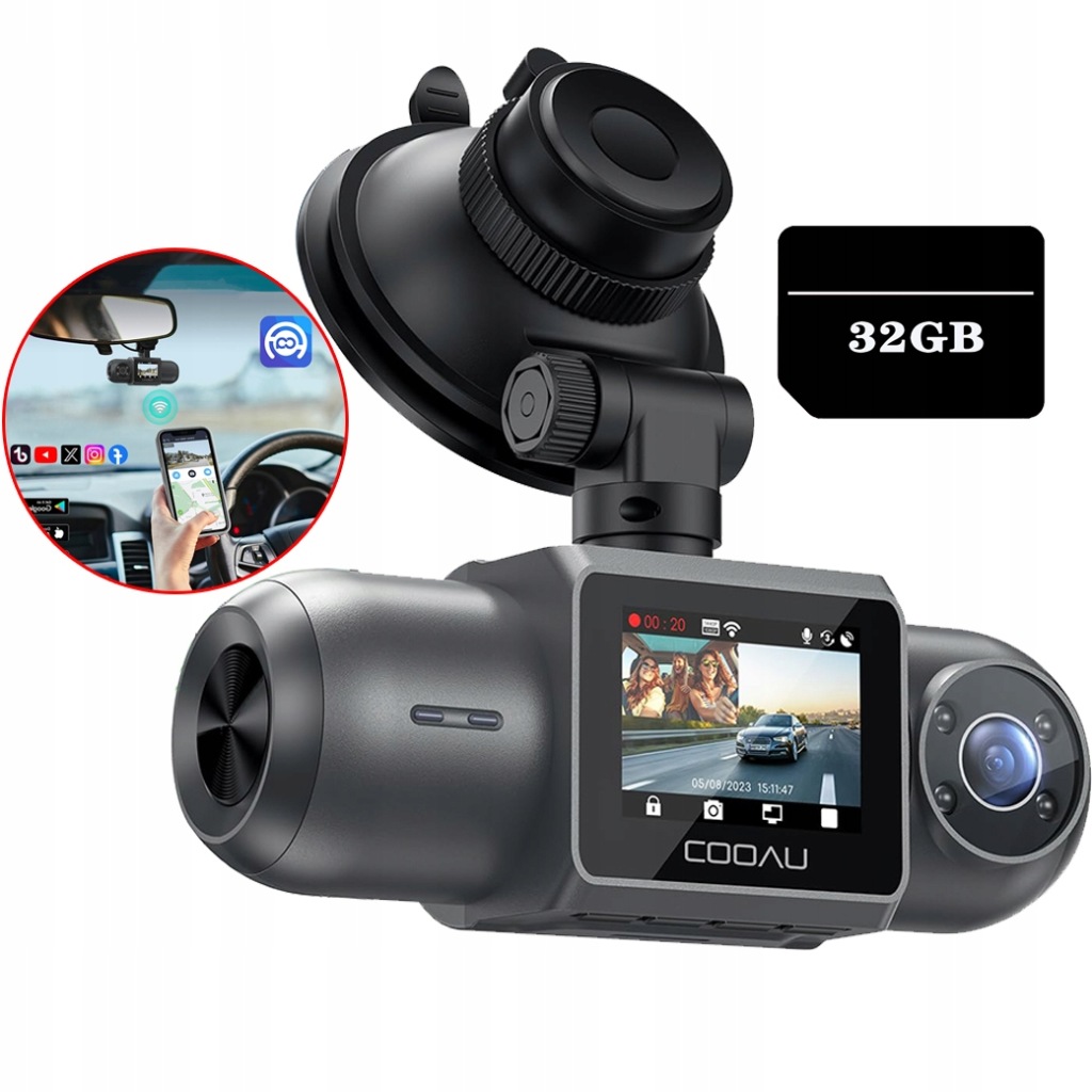 Záznamník Jízdy 4K Wifi Duální Gps Kamera Monitorování Parkování 32 Gb Sd