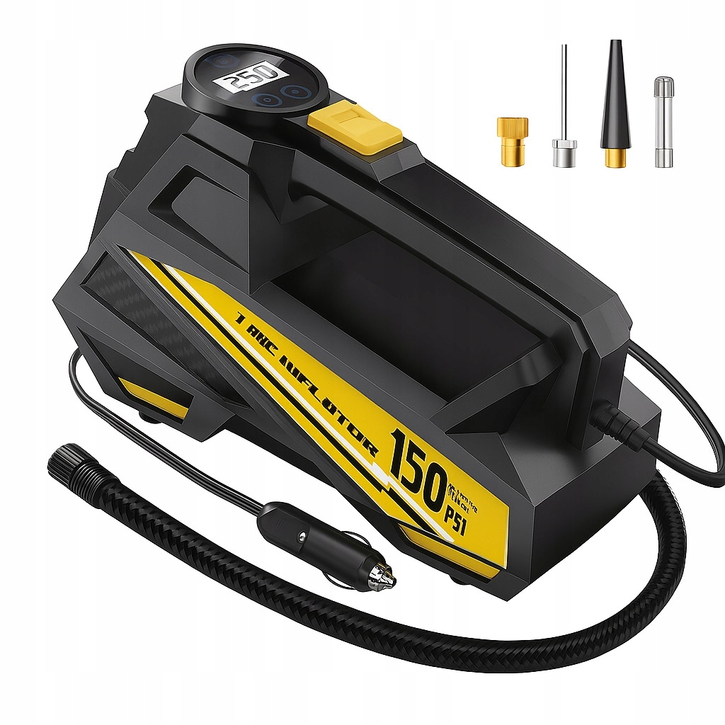 Elektrická kompresorová pumpa na pneumatiky 12V Led displej svítilna (ZR86)