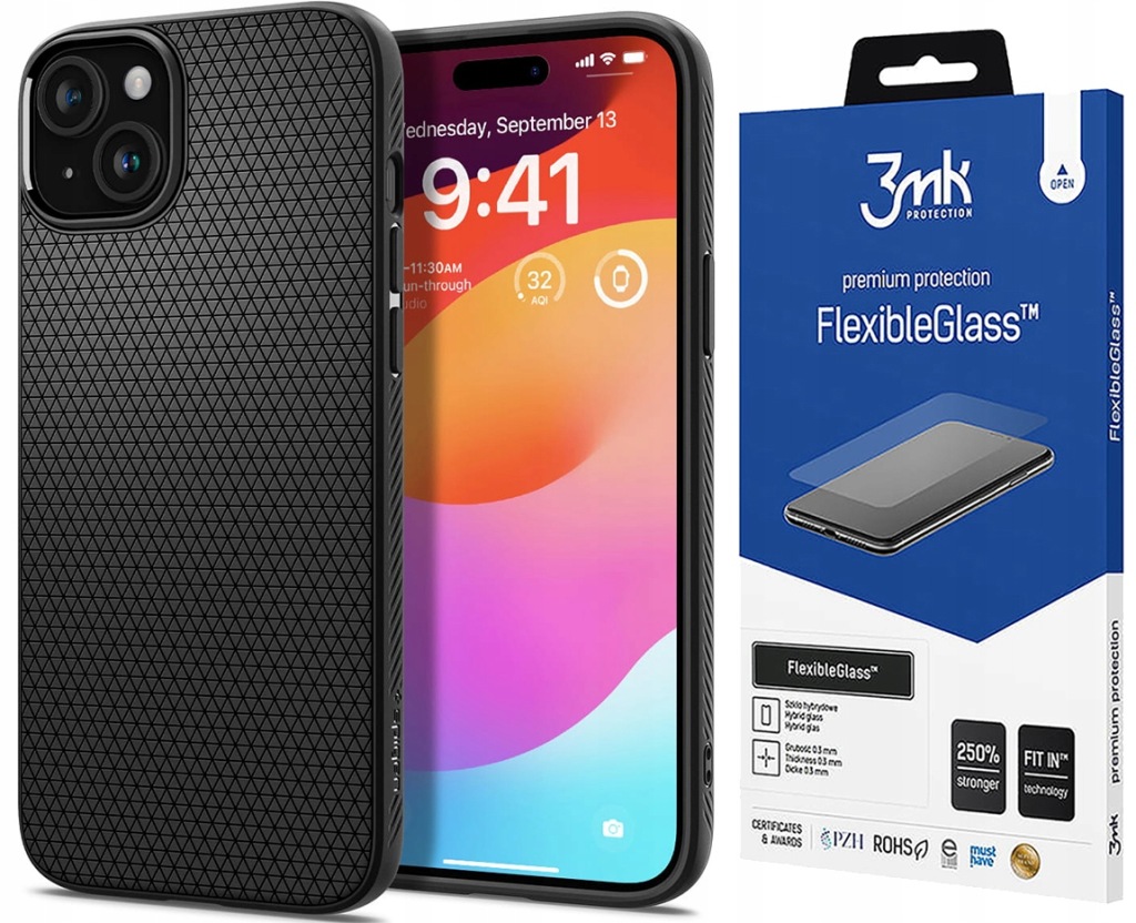 Pouzdro pro Iphone 15 Plus Spigen Air a 3MK Sklo