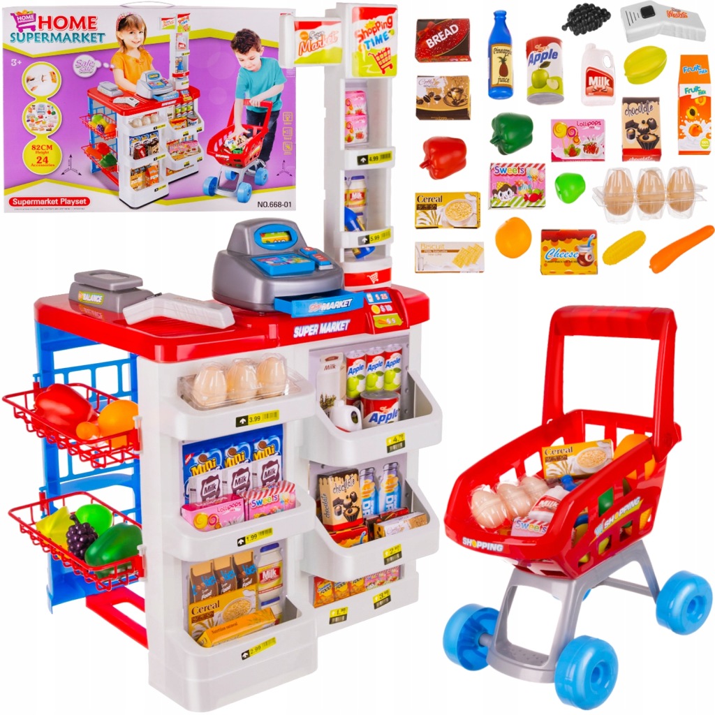Supermarket S Platebním Terminálem, Velký Obchod Pro Děti, Pokladna, Vozík, Skener
