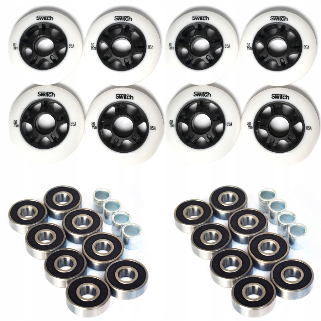 8 x kolečka pro kolečka 80 mm 16 x ložiska ABEC9, rychlé polyuretanové pouzdra