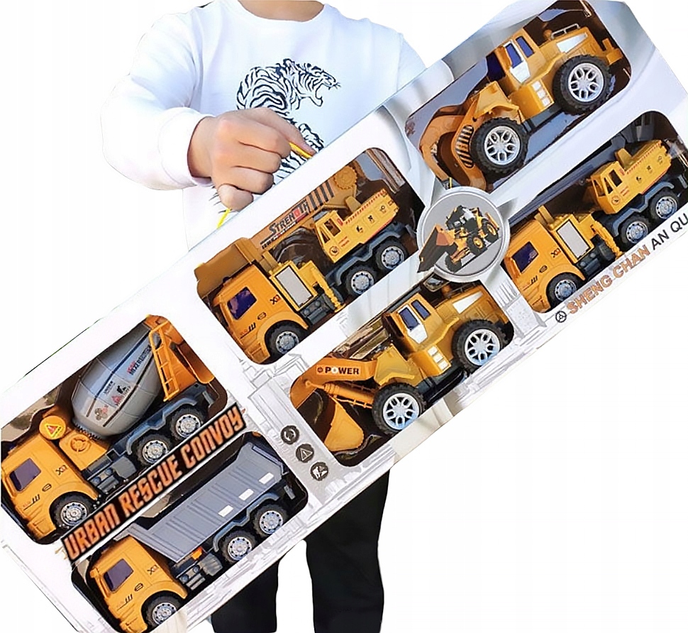 Set Auta Bagr Jeřáb Betonárna Jeřáb Nákladní Automobil 6ks