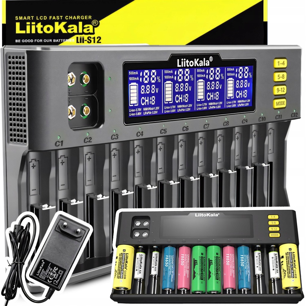 Univerzální Nabíječka Akumulátorových Článků Aaa Baterie 12 LCD Kanálů