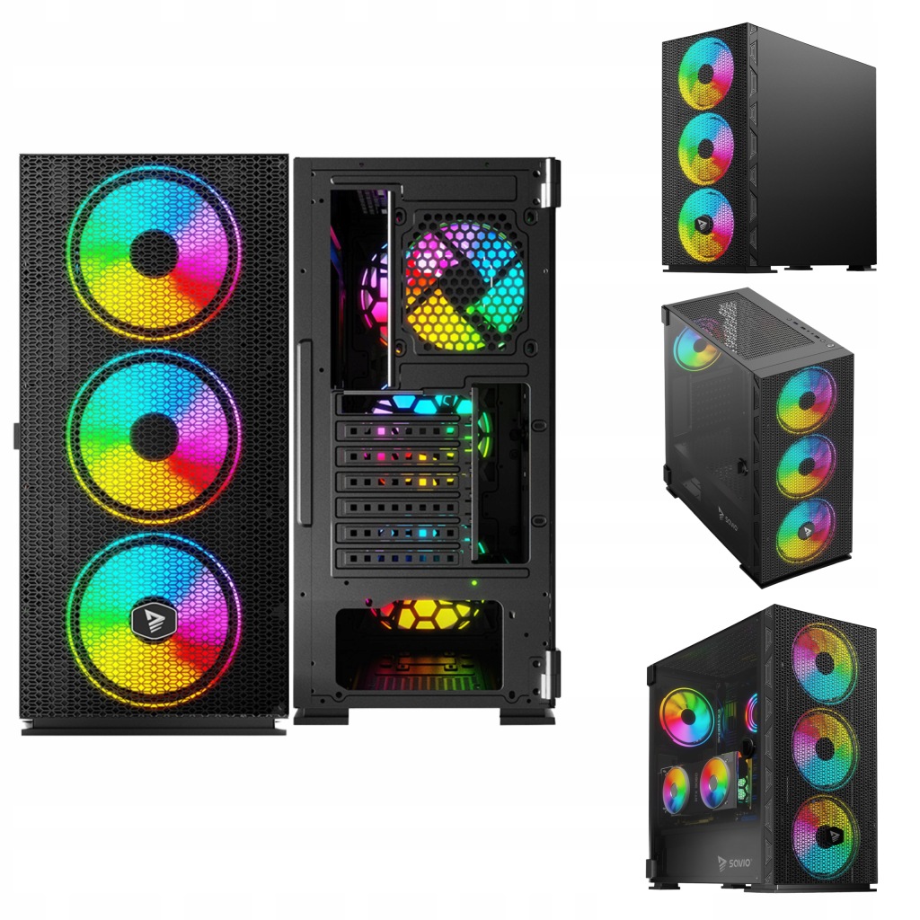 Počítačová Skříň pro počítač Atx Midi Tower Savio Raptor X1 Mesh Argb Fan 4x120 mm